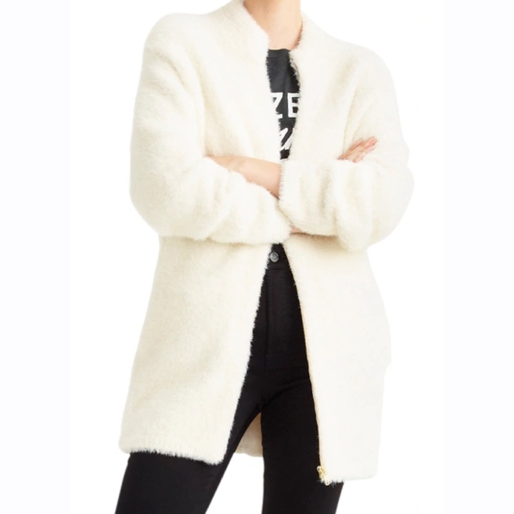 Point Sur‎ by J. Crew Womens Off White Cream Fuzzy Soft Cardigan Coat Size Small